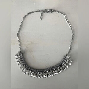 Abercrombie & Fitch Silver Gray Fabric Rhinestone Bib Necklace
